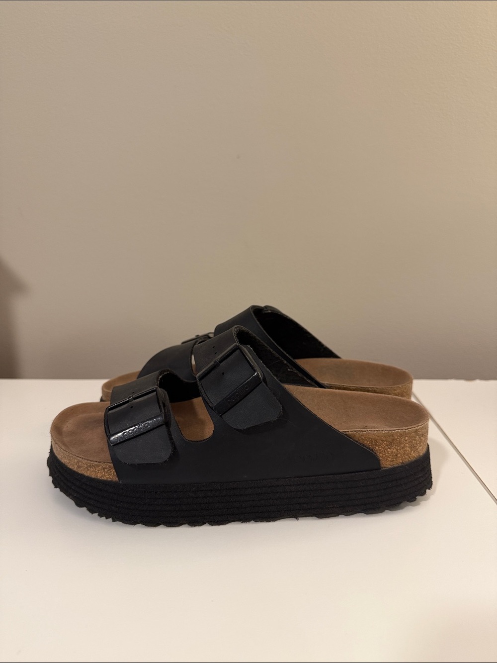 Women’s Birkenstock Arizona Flex Black Platform Sandal Size 6-6.5 - Picture 2 of 7